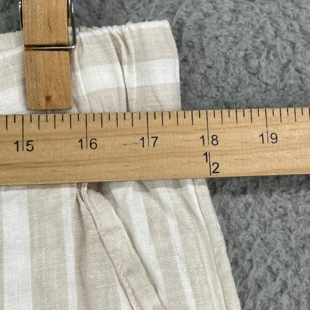 H&M‎ Linen Blend Pants Womens Large Tan White Striped Drawstring Straight Boho